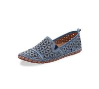 Gemini Damen Slipper Leder-Mokassin 031174-02 Blumen-Cutouts Blau Gr. 39