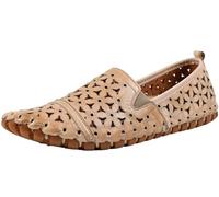 Gemini Damen Slipper Leder Mokassin floral Blumen Cutouts 031174-02, Größe:40 EU, Farbe:Beige