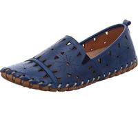 Gemini Damen Slipper Leder Mokassin mit Lochmuster und losen Einlagen 031225-02, Größe:39 EU, Farbe:Blau