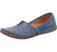 Gemini Damen Slipper Mokassin Muster Leder Ziernaht 031165-02, Größe:37 EU, Farbe:Blau
