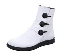 Gemini Damen Stiefelette aus Leder in Geraffter Optik mit Knöpfen 337072-02, Größe:37 EU, Farbe:Weiß