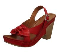 Gemini Hand genähte Damen Sandalette aus Echtleder in Rot mit Schleife und Dornschließe für Sommer. Rot Gr. 39