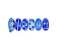 Gemischtes Set Aus Bündel .925 Sterling Silberkern Transparente Blautöne Murano Glas Wirbel Lampenarbeit 3D-Blumen-Charm-Perlenabstandshalter Passt Zu Europäischem Armband Für Frauen Teenager