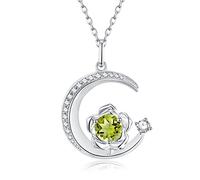 GEMLANTO 925 Sterling Silber August Geburtsstein Erstellt Peridot Halskette Rose & Mond Anhänger Grün Gelb Edelstein Geburtstag Jahrestag für Frauen Mädchen Mutter Tochter, verstellbare Kette