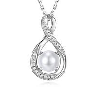 GEMLANTO 925 Sterling Silber Perle Kette Juni Geburtsstein Halsketten für Frauen Infinity Zierliche Geburtstag Jubiläum Schmuck Geschenke für Sie 40+5cm