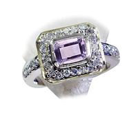 Gemsyogi Damen Herren Unisex - 0,925 Sterling-Silber 925 Emearld-Cut Purple Amethyst
