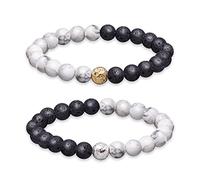 GEMTAL Passende Armbänder für Paare, Lavastein-Perlen, Beziehungsarmbänder, Freundschaftsarmbänder, böhmisches dehnbares Armband, String, Edelstein-Armband-Set für Damen und Herren, Large, Stein