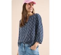 Longbluse CECIL, Damen, Gr. L (42), universal blau, Stoff, 95% Viskose, 5% Metallfasern, gemustert, klassisch normal, Rundhals, elastischer Bund, Blusen Longbluse, mit geschlitztem Rundhalsausschnitt