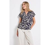 Kurzarmbluse STREET ONE, Damen, Gr. 36, blau (tiefblau), Stoff, 100% Viskose, bedruckt, normal normal, Rundhals, Bündchen, Blusen, aus softer Viskose (82193012-36) tiefblau