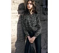 Langarmbluse STREET ONE STUDIO, Damen, Gr. 40, schwarz, Stoff, Obermaterial: 100% Polyester; Futter: 100% Modal, unifarben, normal normal, hoch geschlossener Ausschnitt, Bündchen, Blusen, mit grafisch
