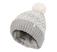 Gemusterte Damen-Turnover-Bommelmütze | Wärmehalter | Grober Zopfstrick mit Heatweaver-Fleece-Futter | Billingen Style - Hellgrau Einheitsgröße