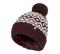 Gemusterte Damen-Turnover-Bommelmütze | Wärmehalter | Grober Zopfstrick mit Heatweaver-Fleece-Futter | Billingen Style - Wein Einheitsgröße