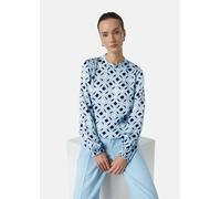 Gemusterte Satinbluse mit Raffungen am Arm blau 42