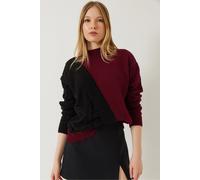 Gemusterter halber Rollkragen-Ripp-Strickpullover S/M