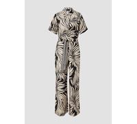 Gemusterter Jumpsuit aus Leinenmix mit festgenähtem Gürtel 32 schwarz|creme 2164545.99A1.32