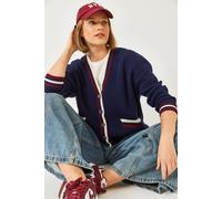 Gemusterter V-Ausschnitt Rippenstrick-Cardigan mit Taschen S/M