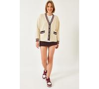 Gemusterter V-Ausschnitt Rippstrick-Cardigan mit Taschen S/M