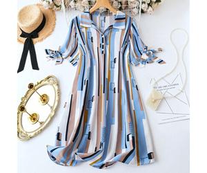 Gemustertes Hemdblusenkleid in großen Größen mit Knotenbund, Sommer