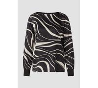 Langarmshirt S.OLIVER BLACK LABEL, Damen, Gr. 40, schwarz (schwarz aop), Web, Obermaterial: 100% Viskose, bedruckt, casual, relaxed fit normal, U-Boot-Ausschnitt, Langarm Bündchen, Shirts, mit All-Ove