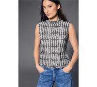 Street One Studio Frauen Gemustertes Mesh-Top in Schwarz, Gr: 42