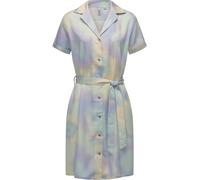 Gemustertes Sommerkleid Kurzarm Midikleid mit Knopfleiste und Stoffgürtel "Sawira" Light Mint XS