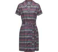 Ragwear Damen gemustertes Sommerkleid Kurzarm Midikleid mit Durchgehender Knopfleiste und Stoffgürtel Sawira YOUMODO Night Blue Gr. S