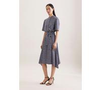 Gemustertes Stehkragenkleid mit Bindegürtel aus Viskosetwill Blau 36 (60.852556-0018-36)