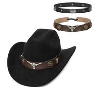 GEMVIE Wildleder Cowboyhut Zwei Arten Hutband Breite Krempe Westernhut für Männer und Frauen Unisex Vintage Westernhut Cowgirlhut Schwarz