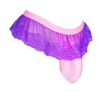 GENEMEN Herren Sissy Rock Spitze Tanga Slip Sexy Dessous Crossdressers Unterwäsche Höschen mit Tasche, Kurze Spitze, Violett, Einheitsgröße