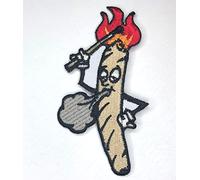 Generic Bestickter Aufnäher mit Aufschrift 'Weed Joint auf Feuer' - 1 Stück, 9,5 x 5 cm, Grüne und Rote Feuer-Thematik, Embroidered Patch