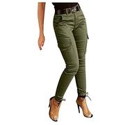 Generic Chino Damen Hose Cropped 7/8 Hose Sommer Chinohose Stretch Elegant Slim Fit Stoffhose Frauen Elegante Hosen Skinny Damenhose Sommerhose Hose, T0001 Armeegrün, L