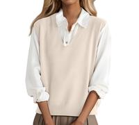 Generic Damen Anzugweste Nadelstreifen Pullunder V-Ausschnitt Ärmellos Schwarz Beige XL