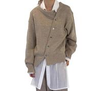 Generic Damen Cardigan - Einfarbig, Modisch, Lässig, Schnalle, Unregelmäßiger Rundhalsausschnitt, Twinset, Beige, XL