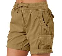 Generic Damen Cargo Shorts Sommer - Bermuda Shorts Damen mit Gummizug - Hohe Taille mit Taschen - Schwarz - M - Kariert
