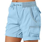 Generic Damen Cargo Shorts Sommer - Bermuda Shorts Damen mit Gummizug - Hohe Taille mit Taschen - Schwarz - M - Kariert