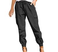 Generic Damen Cargohose Baggy Multi Taschen Freizeithosen Elastische Taille Jogginghose Sporthose Wanderhose Atmungsaktiv Leichter Funktionshose Arbeitshose Outdoorhose Cargo Chino Hose
