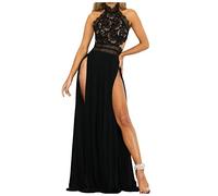Generic Damen Hochzeitsgastkleid 20er Jahre A-Linie Schwarz, Hohe Taille, Rückenfrei, Lang, Schwarz, L