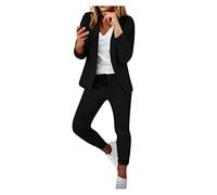 Generic Damen Hosenanzug, Business Anzug Set, Elegant, Zweiteiler, Slimfit, Schwarz, Langarm, Regular, Größe 42 (Asian)