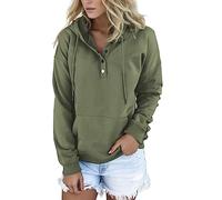 Generic Damen Kapuzenpullover Button Down Hoodie Pullover Langarm Autumn Winter Sweatshirt Oberteil Pulli Grün XL Einfarbig Langarmshirt Mode