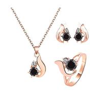 Generic Damen Mode Obsidian Wasser Drop Ohrring Ring Elegant Dreiteiler Set Schmuck für Festlichkeiten