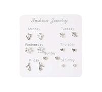 Generic Damen Ohrringe Kleiner Wal Planet Mond Dreieck Blumen Zweige Sterne Perlen Ahorn Note Woche Set Karte Ohrstecker Ohrringe Sieben Paare