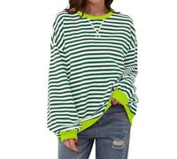 Generic Damen Oversized Sweatshirt Gestreift Color Block Rundhals Langarmshirt Striped Long Sleeve Lässig Lose Pullover Y2K Shirt Casual Oberteile Tops
