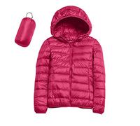 Generic Damen Winterjacke: Leichte Steppjacke mit Kapuze, Pink, XXL (18-20 EU), Quilted, Down-filled, Softshell, Einfarbig, Wasserfest, Kurze Länge, Für junge Mädchen