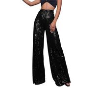 Generic Pailletten Hose Damen Gold-Glitzer Hose Lang Metallic Hose Lang High Waist Baggy Jogginghose Weites Bein Sommerhose Locker Weite Hose Große Größen Paillettenhose Metallic Hosen Büro Pants