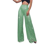 Generic Pailletten Hose Damen Gold-Glitzer Hose Lang Metallic Hose Lang High Waist Baggy Jogginghose Weites Bein Sommerhose Locker Weite Hose Große Größen Paillettenhose Metallic Hosen Büro Pants