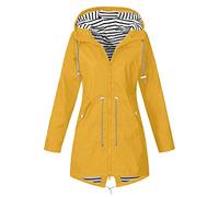 Generic Regenjacke Damen Einfarbig Wasserdichte Softshelljacke Gefüttert mit Gestreift Stanzjacke Atmungsaktive Übergangsjacke Frühling Herbst Leichte Kapuzenjacke Reißverschluss Outdoorjacke S-5XL