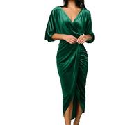 Generic Satin Kleid Damen - Damen V-Ausschnitt Sexy UnregelmäßIger Rock Abendkleid Gold Samtkleid Bonprix Damen Abend Kleid Spitze Kurz
