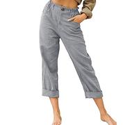 Generic Sommerhosen Damen Leicht und Luftig Esprit Damen Leinenhose Freizeithose Damen Lang mit Taschen Stoffhose Weites Bein High Waist Damen