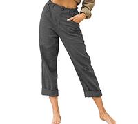 Generic Sommerhosen Damen Leicht und Luftig Esprit Damen Leinenhose Freizeithose Damen Lang mit Taschen Stoffhose Weites Bein High Waist Damen