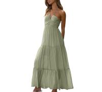 Generic Sommerkleider Damen Lange Boho Kleid Frauen Sommerkleid Ärmellos High Waist Strandkleid Mode Casual Einfarbig Strandkleid Partykleid Sommerkleid Damen Weiß